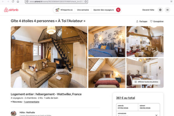 Page AirBnB gîte À toi l'aviateur à Wattwiller, Alsace